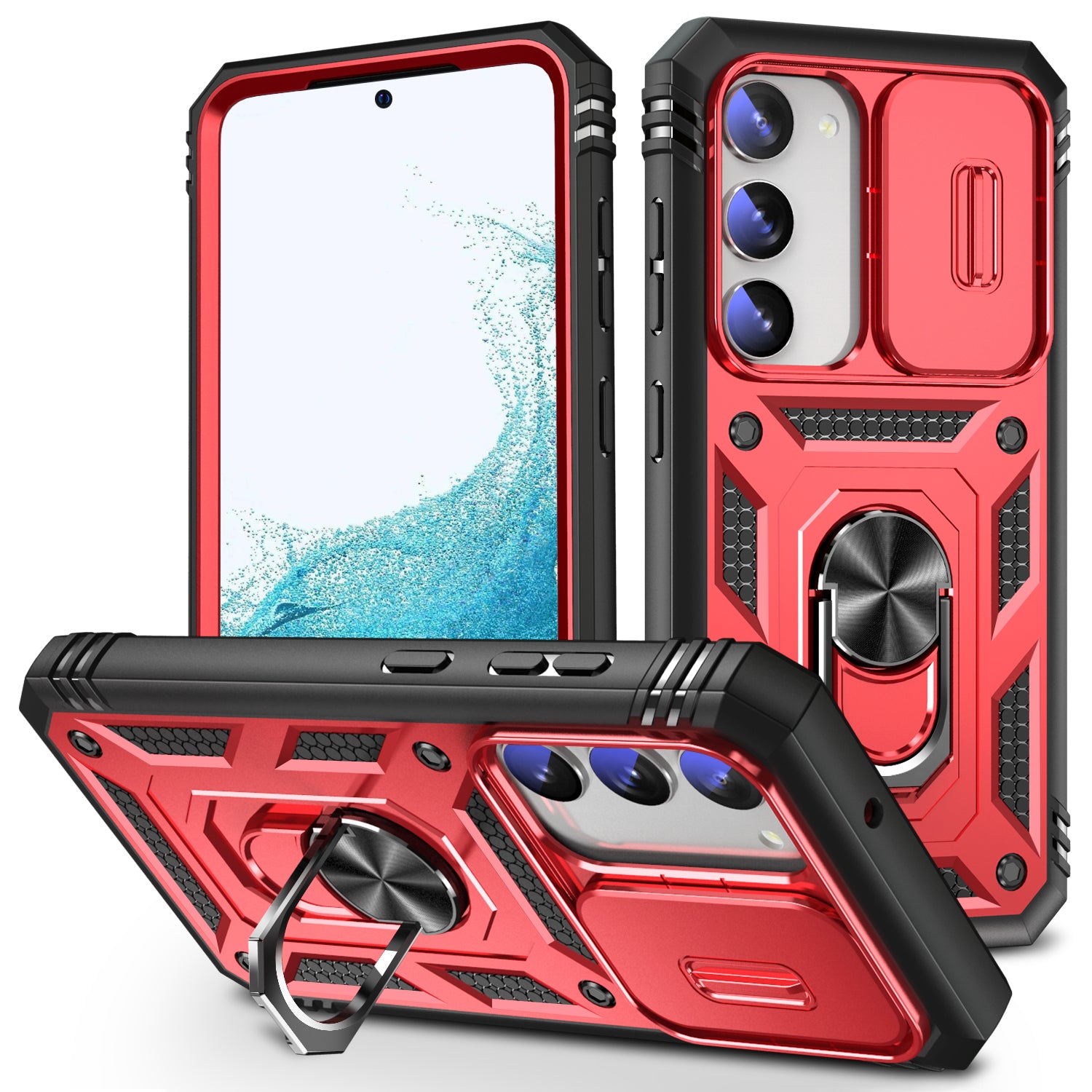 For Samsung Galaxy S23 Anti-fall Phone Case with Ring Kickstand Card Holder Phone Back Cover with Sliding Camera Lid For Samsung Galaxy S23 Anti-fall Phone Case with Ring Kickstand Card Holder Phone Back Cover with Sliding Camera Lid
